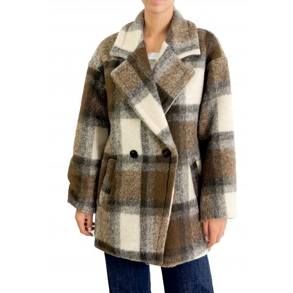 Cappotto fantasia a quadri con bottone